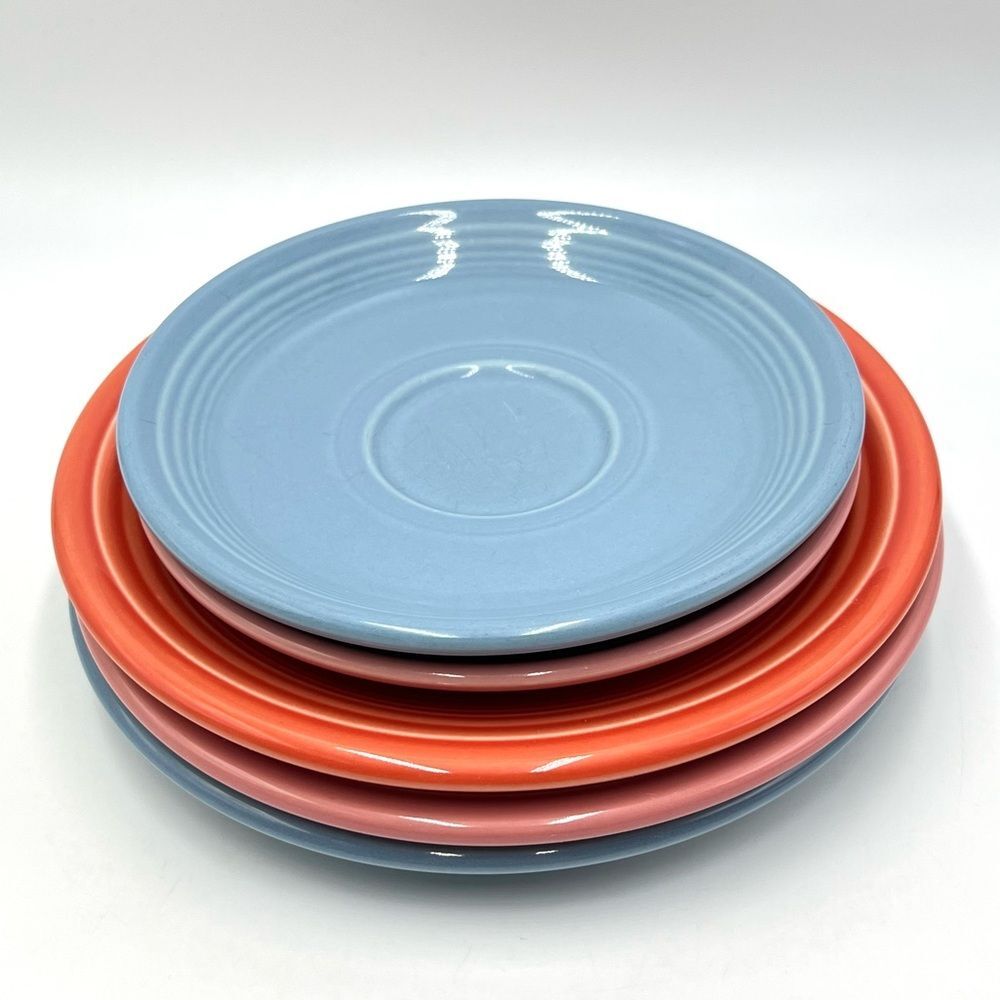 Fiestaware Homer Laughlin 3 7" Salad Plates 2 6" Saucers Pink Blue Orange